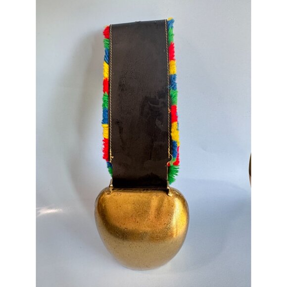 Large Hand-Painted Brass Swedish Cow Bell w/Leather Strap 16" Tall Signed Bauma - Picture 9 of 10